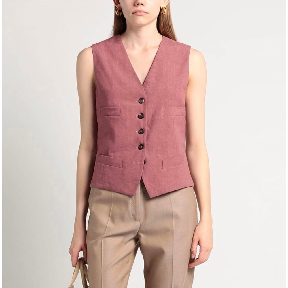 BRUNELLO CUCINELLI Women’s Bead-embellished linen-blend collarless Vest Size 12
